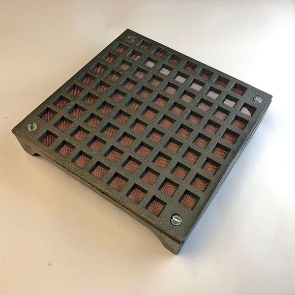 FLY9 Cast iron Flyscreen Air Brick 9x9 inch - bare metal with frame 4 screws and removable copper flyscreen
