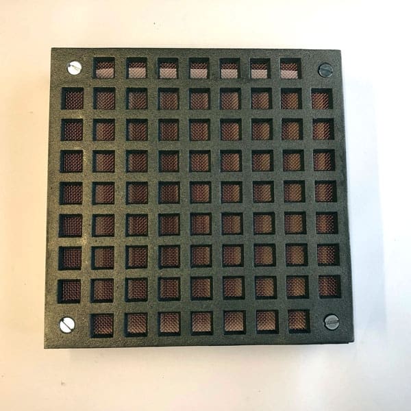 FLY9 Cast iron Flyscreen Air Brick 9x9 inch - bare metal with frame 4 screws and removable copper flyscreen