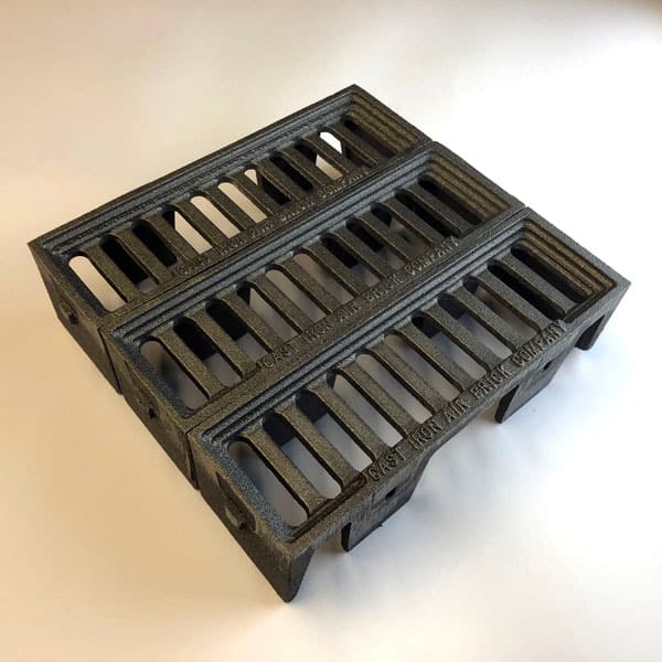 WIN9 - three cast iron interlocking Windsor metric air bricks bare metal