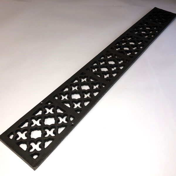 Item Q855 - 851mm quatrefoil cast iron channel gratings bare metal without channel